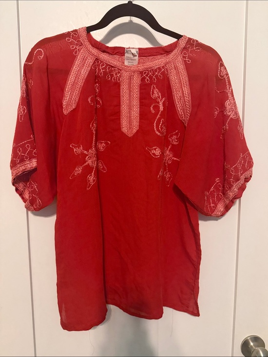 MTCM Tops - MT Red Embroidered Bohemian Peasant Cottagecore Blouse Size M